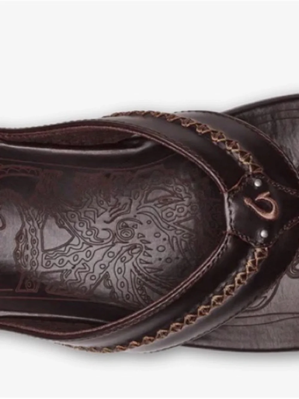 OluKai Men's Dark Brown Leather Flip-Flops with Contrast Stitching size 12 - Picture 5 of 8